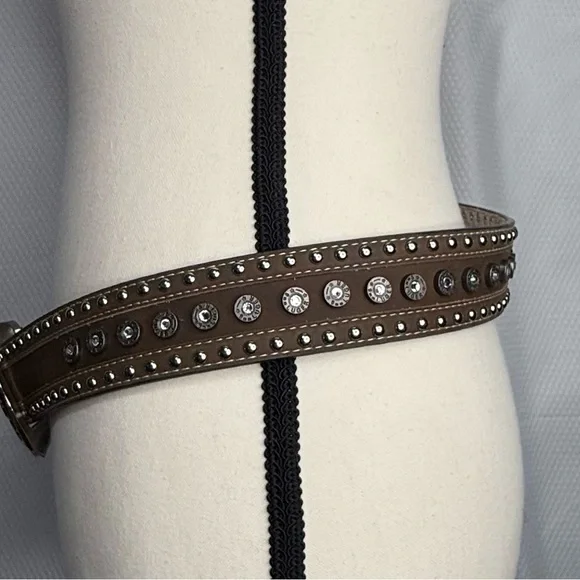 Brown Studded Belt with Silver Buckle - Picture 4 of 9
